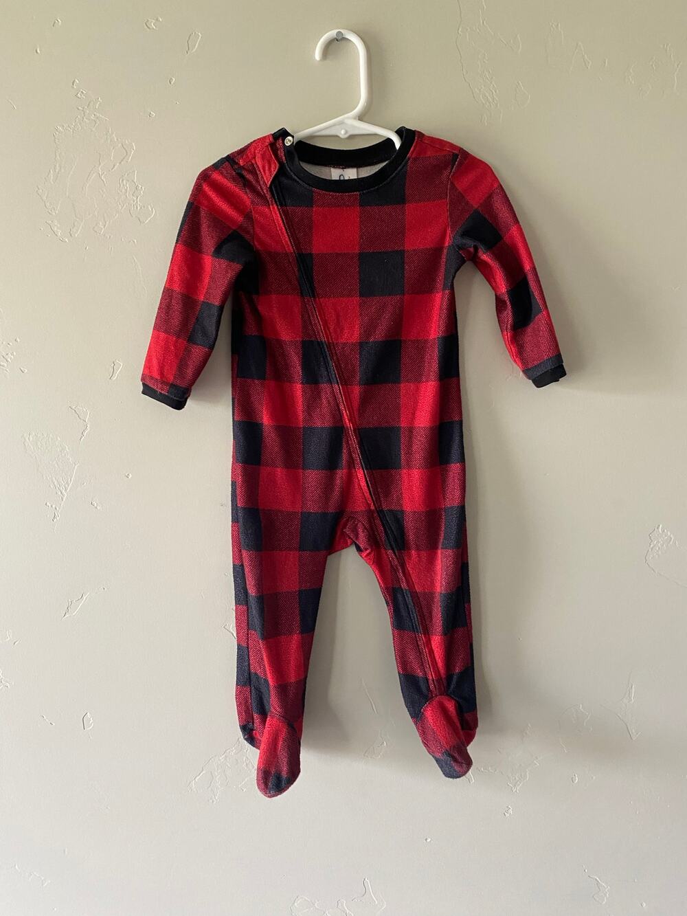 North Pole 12m red/black Buffalo Plaid Christmas Pajama Sleeper